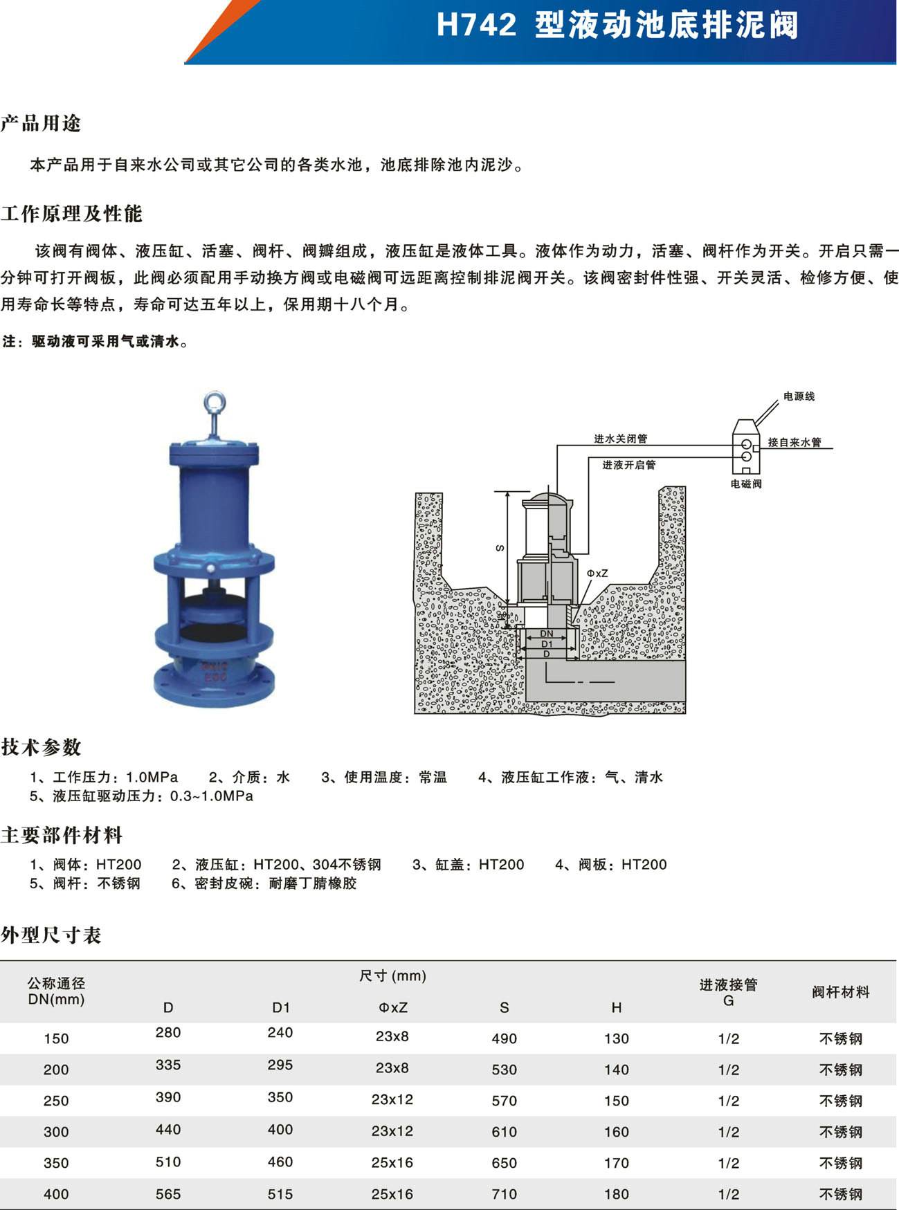 h742x液动池底排泥阀性能特点及应用原理