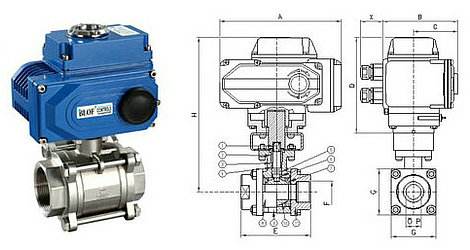 电动螺纹球阀结构图