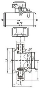 气动对夹V型球阀结构图